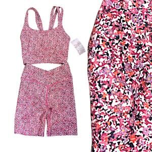 SAGE Collective 2 PC Set Sport Bra &Yoga Pants Women SZ XS Pink Static Ditsy NWT